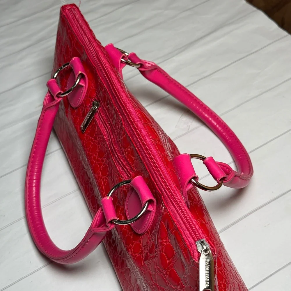 Primeware Insulated Wine Clutch Hot Pink Faux Leather Crocodile Party‎ Tote Bag